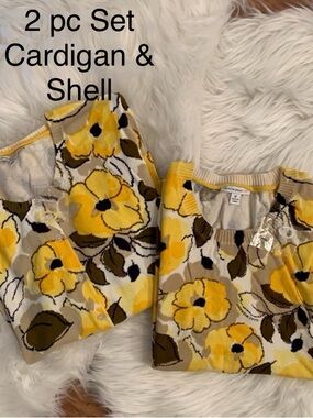Isacc Mizhari 2pc NWT Yellow Floral Cardigan Sweater & Matching Shell Sz 1X Plus